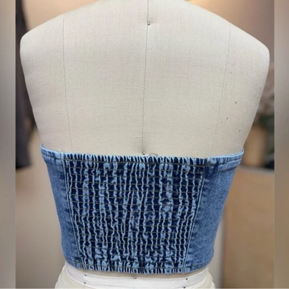 New! Denim Bustier Top with smocking back- stretchy! Very diverse style - Picture 4 of 6